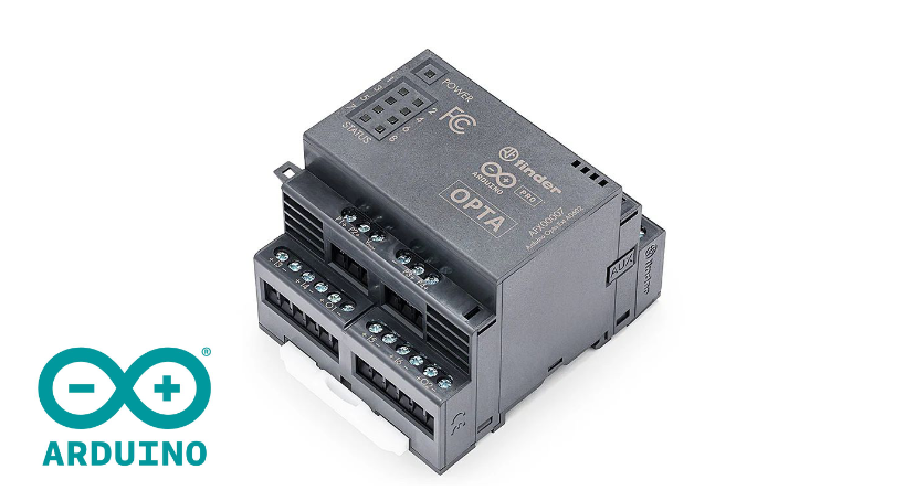 Arduino Pro Opta industrial controller with interfaces and terminal connections for automation applications. Arduino Pro Opta industrial controller with interfaces and terminal connections for automation applications.