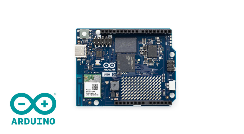Arduino UNO Q development board for edge AI, IoT, and robotics applications on a white background. Arduino UNO Q development board for edge AI, IoT, and robotics applications on a white background.