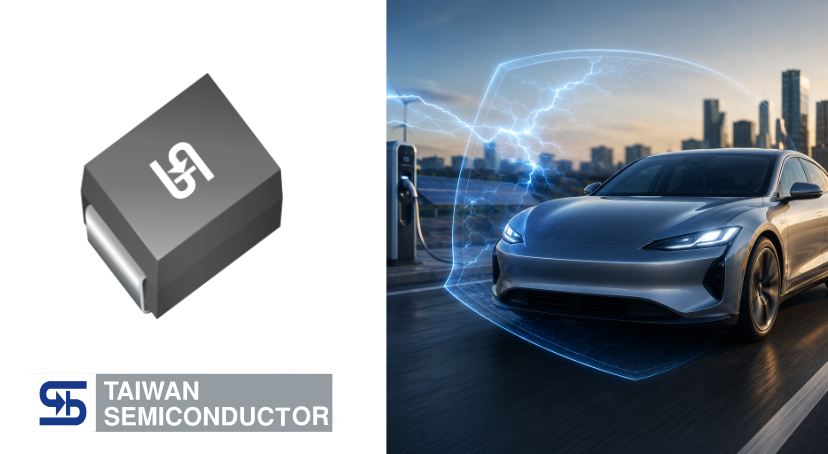 Super Clamp TVS-Diode von Taiwan Semiconductor zum Schutz von Automotive- und Industrieelektronik vor Überspannungen und transienten Spannungsspitzen. Super Clamp TVS-Diode von Taiwan Semiconductor zum Schutz von Automotive- und Industrieelektronik vor Überspannungen und transienten Spannungsspitzen.