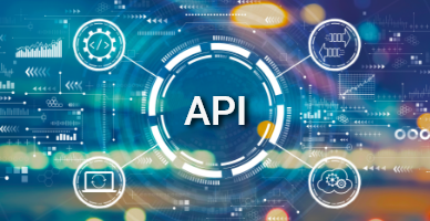 Graphic with ‘API’ in the center, surrounded by digital icons and data visualizations. The visual represents interfaces, system integration, and data exchange. Graphic with ‘API’ in the center, surrounded by digital icons and data visualizations. The visual represents interfaces, system integration, and data exchange.