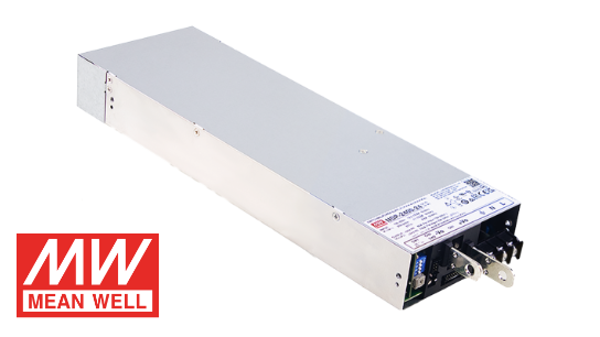 MEAN WELL NSP-2400 Schaltnetzteil im geschlossenen Metallgehäuse mit Anschlussklemmen, freigestellt auf weißem Hintergrund.